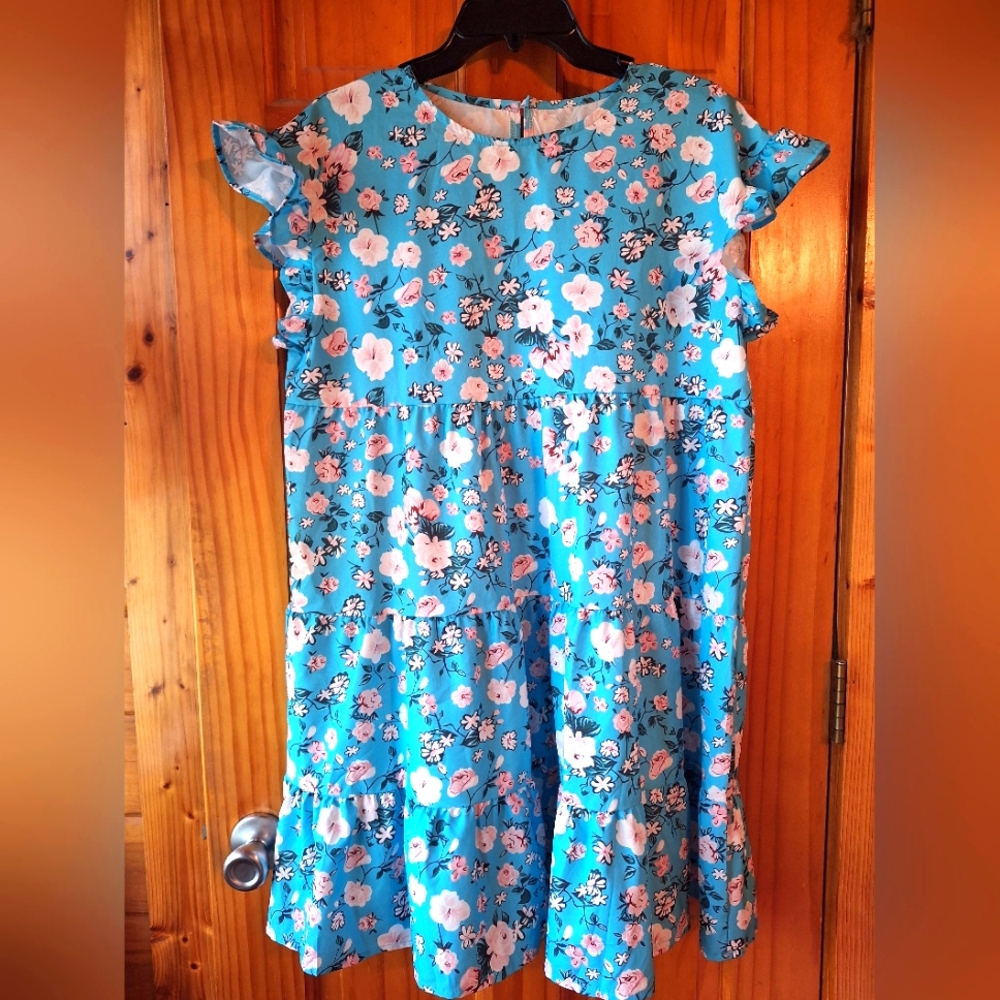 Blue Flutter Sleeve Casual Sundress
